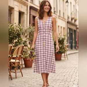 Mango New Sleeveless Red Plaid Button-Front Midi Dress Womens Sz 4 Spring Beach